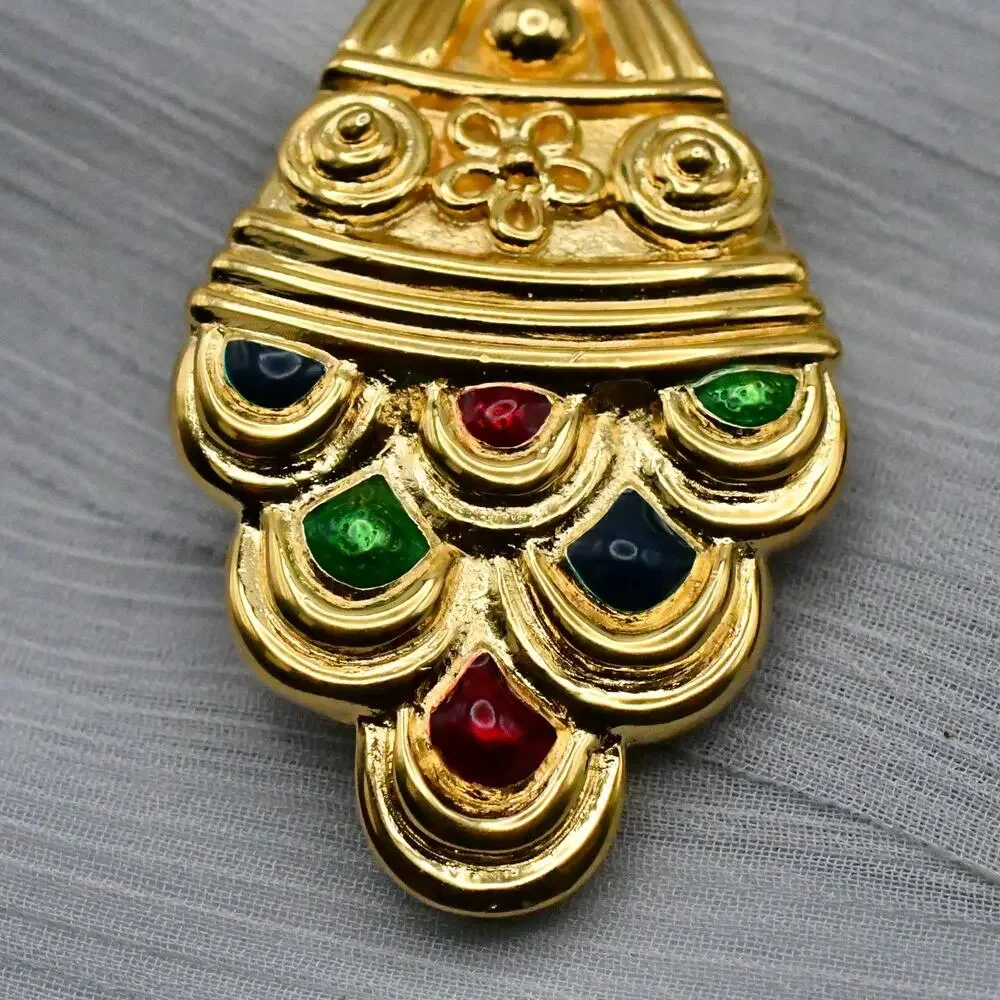 Vintage Christian Dior 1980s Runway Etruscan Revival Enamel Shield Earrings 2" - Picture 8 of 11